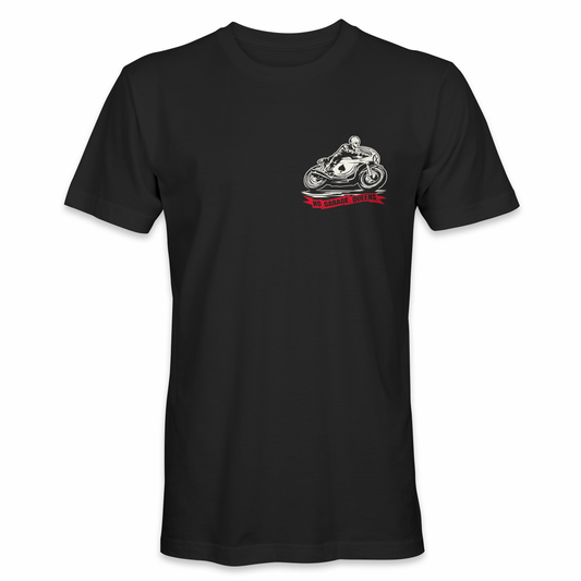 Cafe racer tshirt to celebrate the high miler riders, there's no such thing as too many miles. Benelli cafe racer with skeleton rider