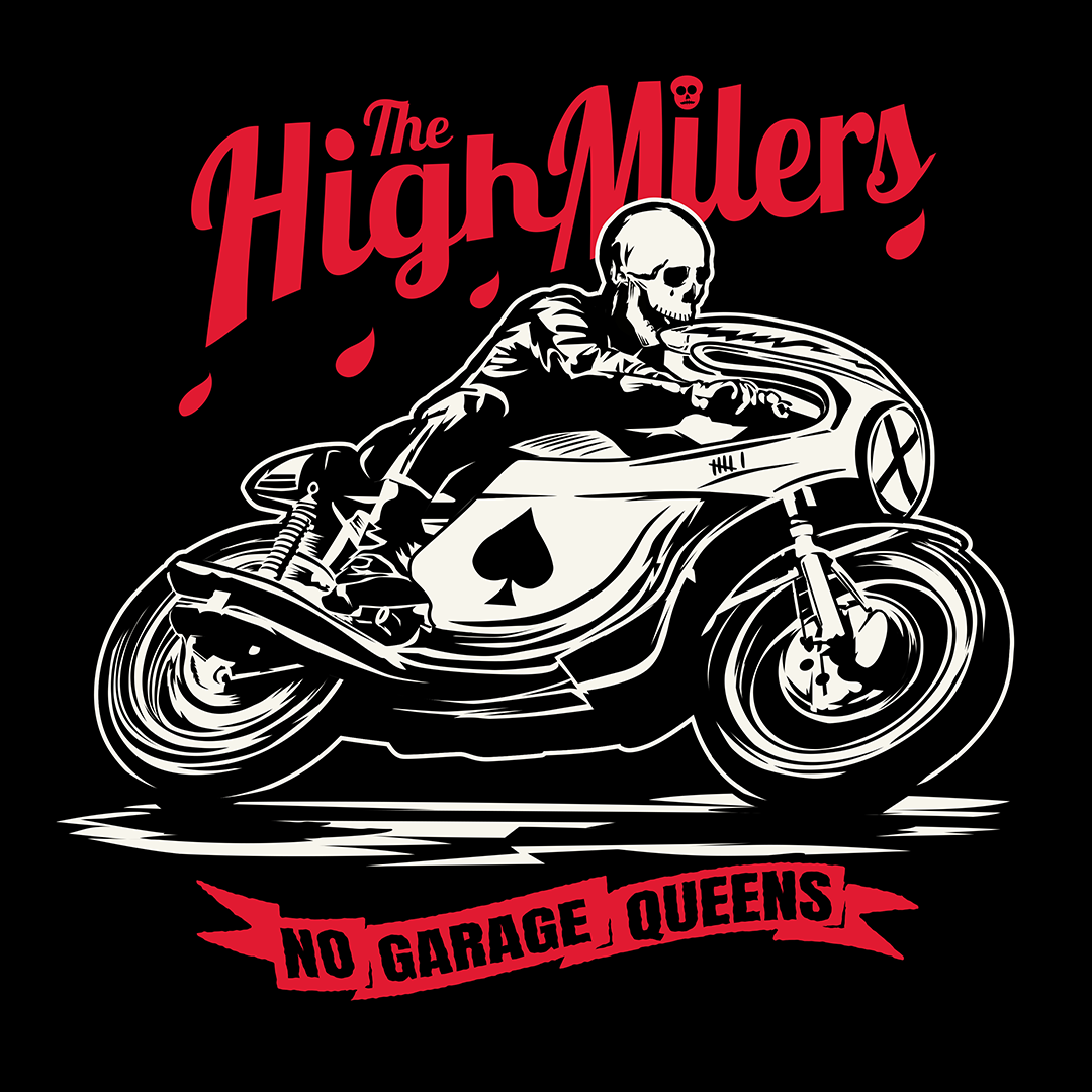 Motorcycle illustrator Chris Gentle designed this for Threads Of Fortune, for thos who like to ride em'and not Hide em'