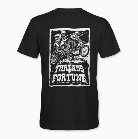 2 vintage motorcycles racing in this unique design by Chris Gentle