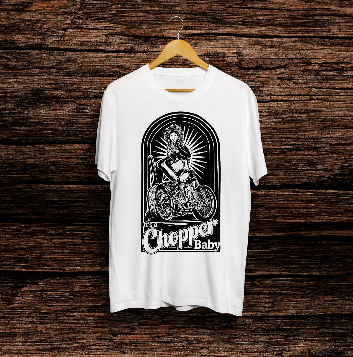 Sweet motorcycle chopper t-shirt. For biker enthusiasts. Girl and motorbike